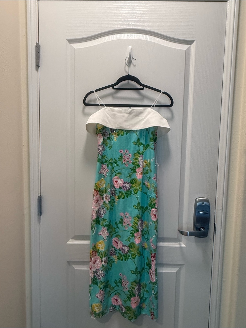 Maude Club Off-Shoulder Floral Midi Dress in Aqua size S NWT - Picture 3 of 6